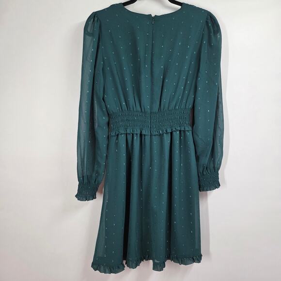 Gal Meets Glam women SZ 2 Everlyn Green Stretch Crepe Pleated Flare Dress Party - Picture 6 of 8